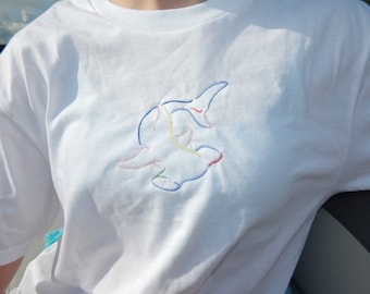 Multicolor HammerHead Embroidered T Shirt Ocean Shirt, Summer Shirt, Organic t shirt, Marine Life, Oversized t shirt, Shark Shirt,Ocean Gift