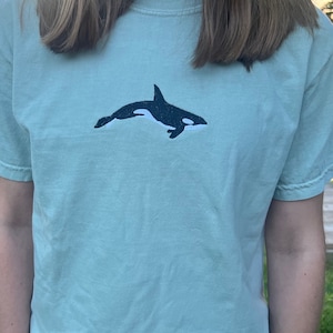 Orca Whale Embroidered T Shirt, Killer Whale T Shirt, Whale Shirt, Ocean Shirt, Gift for Her, Marine Life Shirt, Beach Shirt, Summer Shirt