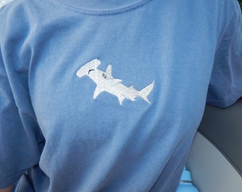 Hammerhead Shark Embroidered T Shirt, Ocean Shirt, Summer Shirt, Oversized t shirt, Marine Life , Comfort Colors, Shark Shirt, Ocean Gift