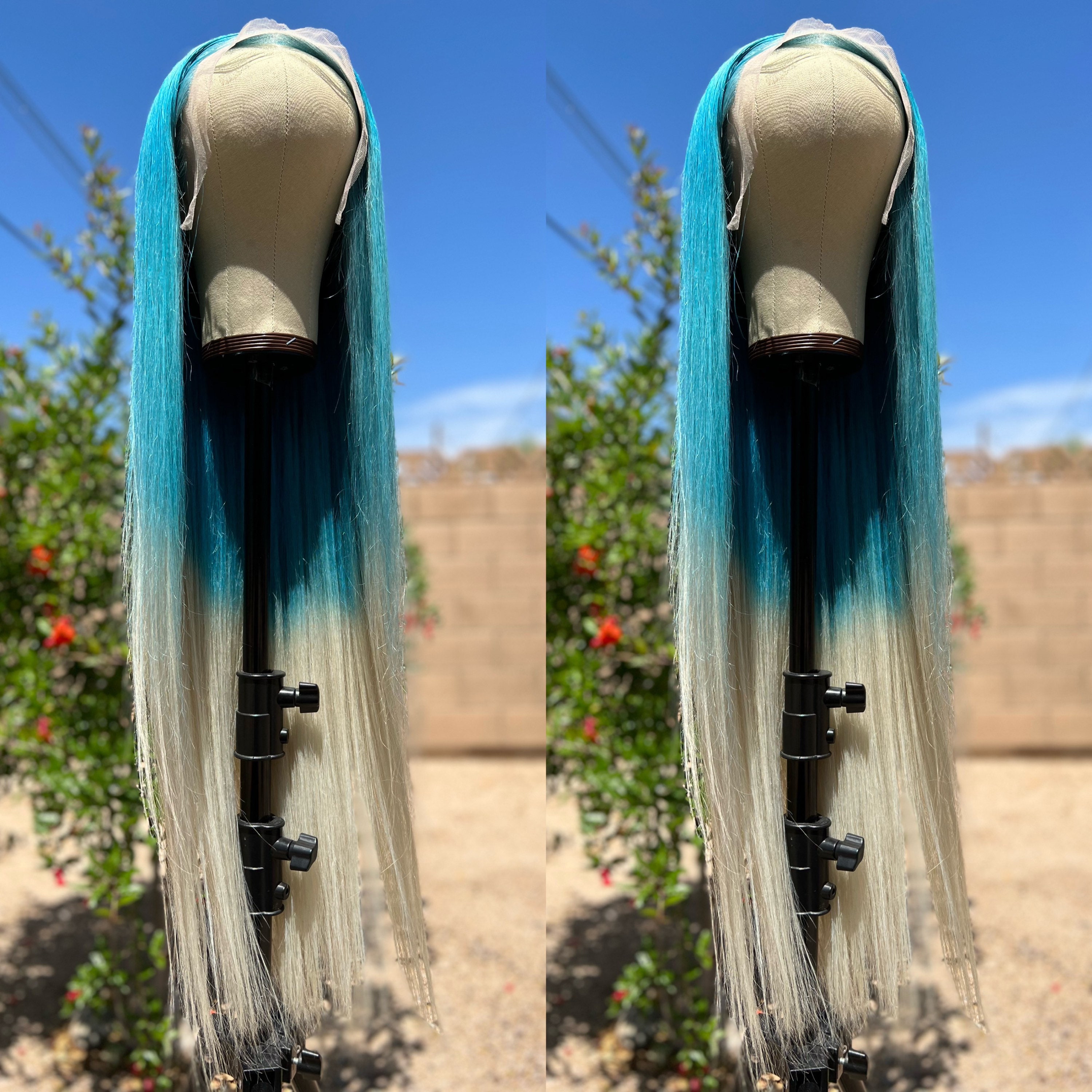 Custom Icees BLUE ICEE Georginathedollwigs Custom HUMAN Hair 32” Long Length 13x6 ...