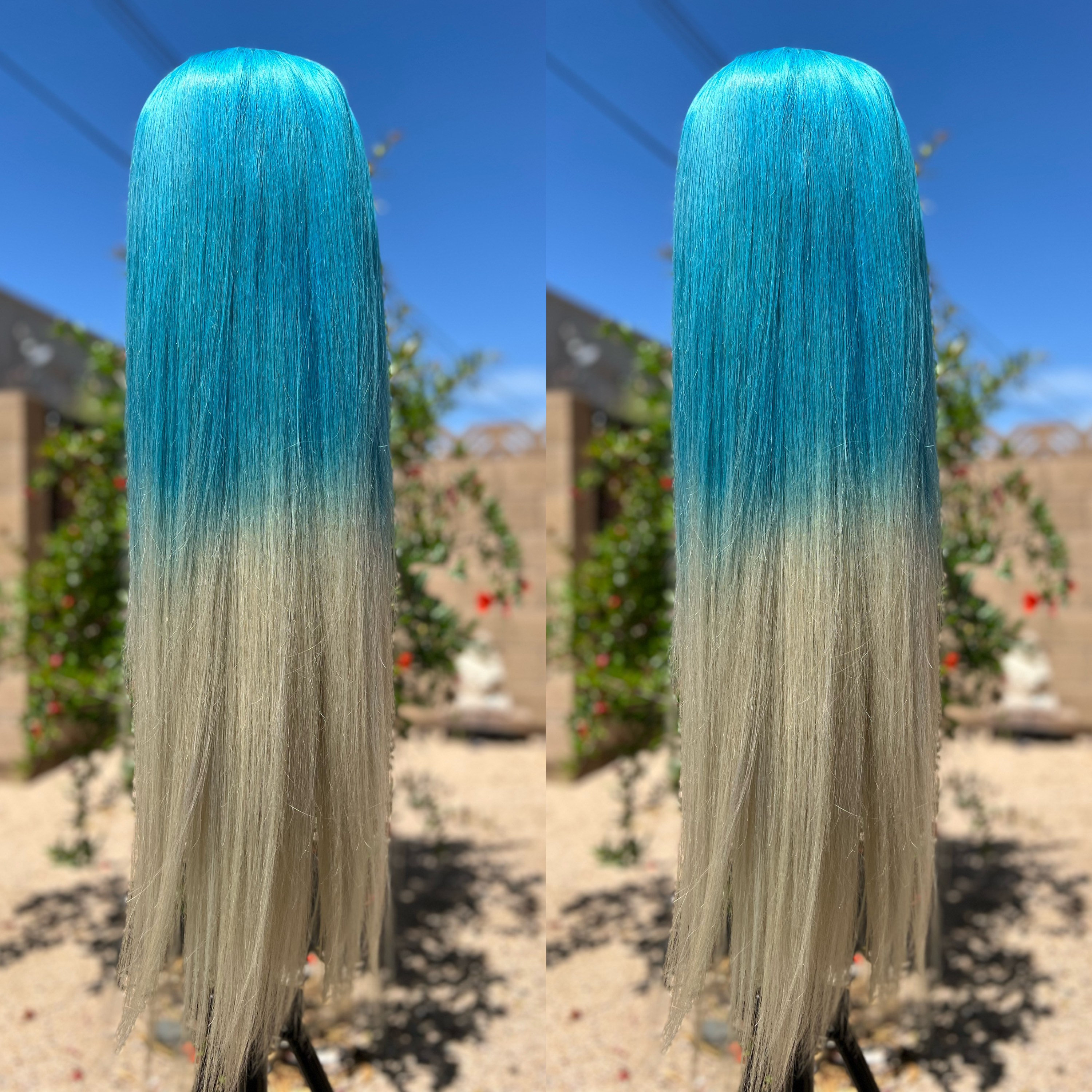 Custom Icees BLUE ICEE Georginathedollwigs Custom HUMAN Hair 32” Long Length 13x6 ...