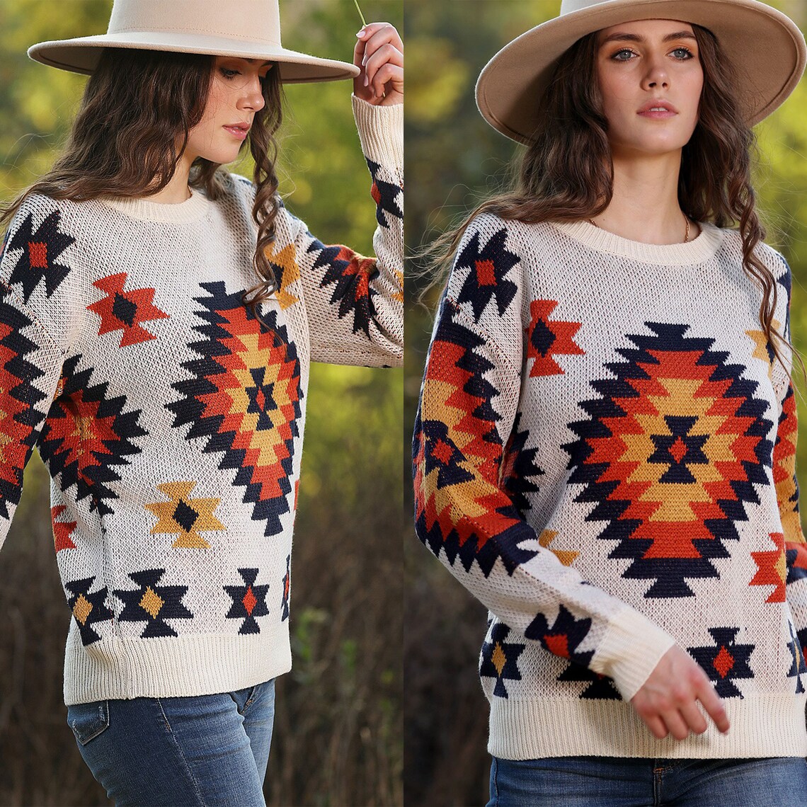 Aztec Pattern Pullover print sweater crewneck loosefit Etsy
