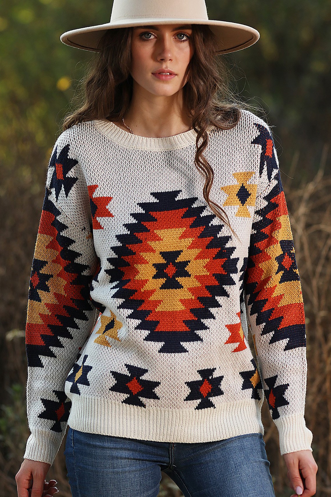 Aztec Pattern Pullover print sweater crewneck loosefit Etsy