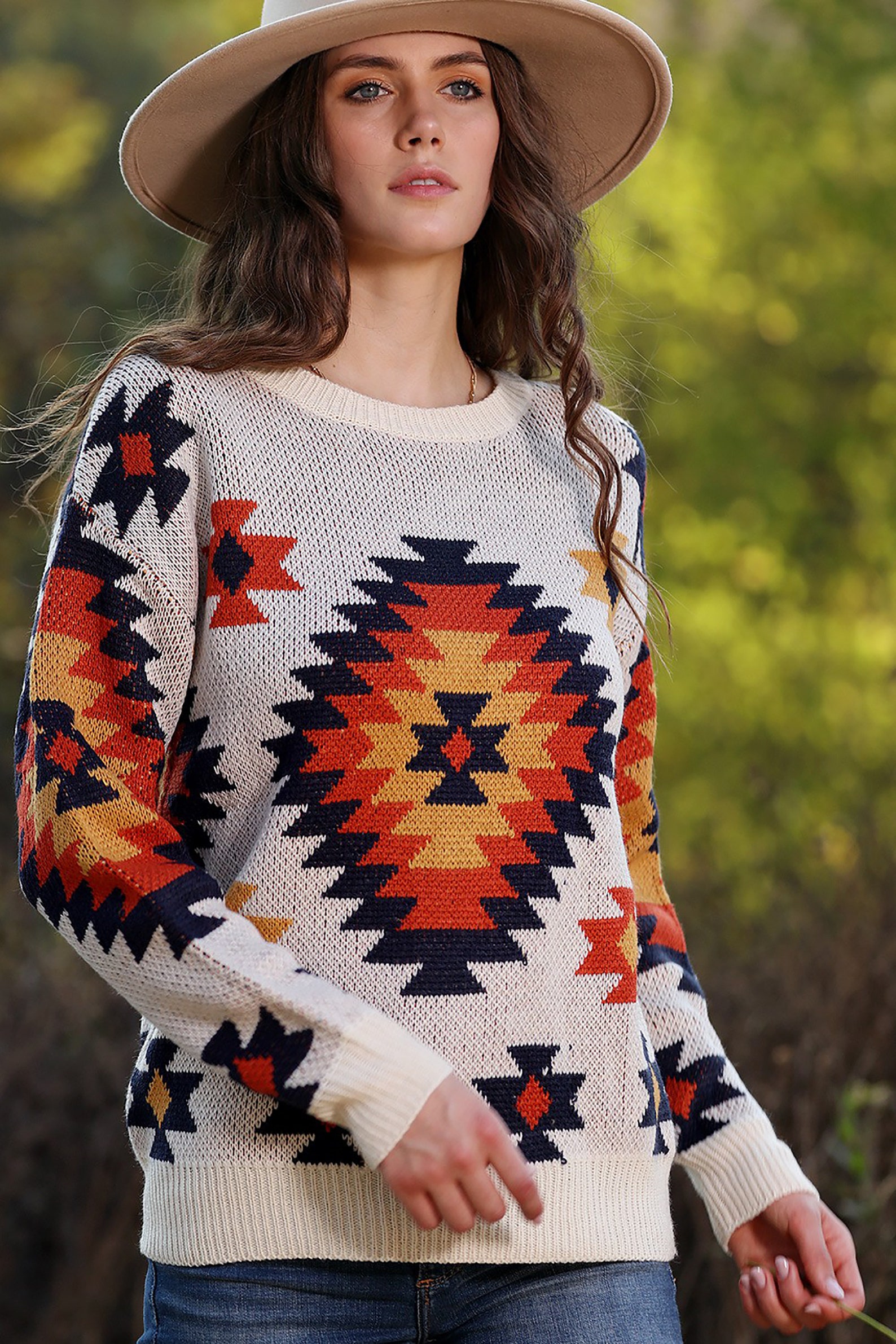 Aztec Pattern Pullover print sweater crewneck loosefit Etsy