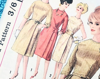 1960s Sheath Dress Pattern, Vintage Simplicity Sewing Pattern for Women 4112, Slim Dress with Faux Wrap Skirt, Bust 34" Size 12