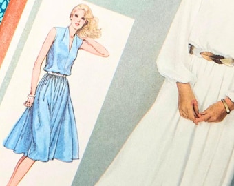 Bust 34" Vintage 1980s Simplicity Easy Sewing Pattern for Women 5265, Fit and Flare Dress or Evening Gown, Size 12,