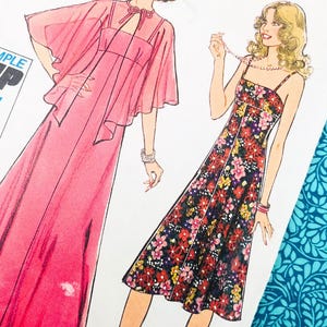 Vintage 1970s Style Easy Sewing Pattern for Women 1595, Strappy Empire Waist Dress with Cape, Bust 36" Size 14