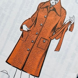 Bust 38&quot; Vintage 60s Sunday People Sewing Pattern 476, Ladies Point Collar Coat with Belt, Mod Overcoat, Street Length Trench Coat, Relaxed