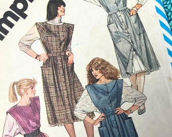 Vintage 1980s Simplicity Sewing Pattern for Women 6181, Pinafore Dress and Blouse, Bust 36"