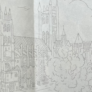 Vintage Iron On Hand Embroidery Design Deightons, Silver Transfer, Canterbury Cathedral, English Church Landscape Scene, Anglican, Christian
