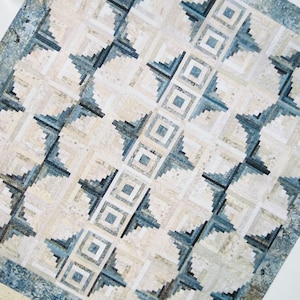 Monkey Buttons Quilt Pattern 60, Circles of Ice, Log Cabin Style Quilt Design, 73 x 83 Inches, Circles & Squares Patchwork Pattern