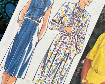 Bust 34-40" Vintage 1980s Dress Sewing Pattern for Women 3613, Tie Neck Dress with Tuck Detail, Midi, 12-18