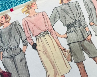 Bust 31.5-32.5" Vintage 1980s Very Easy Vogue Sewing Pattern 8583- Boat Neck Top, Suit Jacket, Pants, Skirt, Shorts