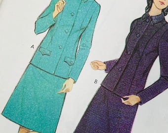 Bust 40" Vintage Uncut 1970s Suit Sewing Pattern for Woman 3323, Panelled Jacket and Skirt, Size 18