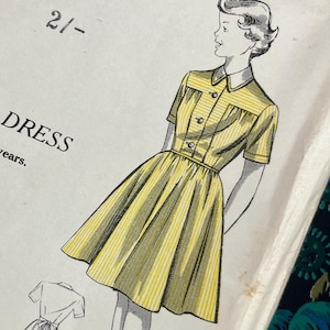 Patron de robe chemise, 11-13 ans, vintage non coupé, modèle de couture pratique des années 1950 pour enfants 9771, robe d'école pour filles
