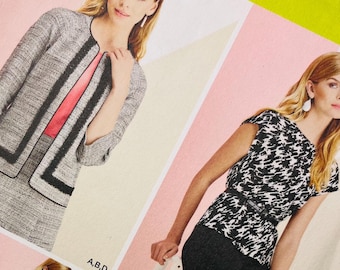 Bust 31.5-38" Uncut Simplicity Sewing Pattern for Women K1202, Collarless Jacket, Boat Neck Top, Skirt and Pants