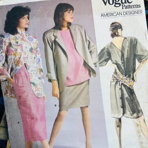 Modello di cucito vintage anni '80 per donna, modello Vogue American Designer, busto 32,5 o 34", 1694, abito, giacca, top e gonna Perry Ellis