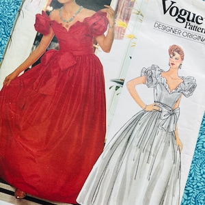 Bust 34&quot; Vintage 80s Vogue Sewing Pattern 1152 Bellville Sassoon Designer Ballgown, Off Shoulder Rose Ruffle, Formal Evening / Wedding Dress