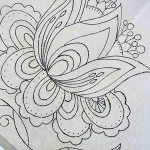 Vintage Embroidery Transfer, Hungarian Folk Art, 7" x 8" Matyo Kalocsa Floral, Paisley Crewel Design, Boho Textile Motif