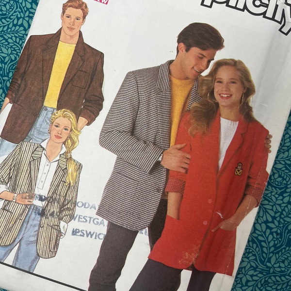Chest 38-48” Vintage Uncut 90s Simplicity Sewing Pattern 9803, Unisex Blazer Jacket, Learn to Sew, Easy Pattern Sports Jacket, Oversized,