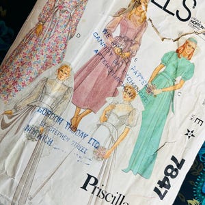 Bust 32.5&quot; Vintage 80s McCalls Sewing Pattern 7847 Priscilla Wedding Dress with Peplum & Train, Romantic Bridal Gown, Bridesmaid Dress