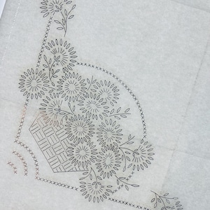Vintage Embroidery Transfer by Deightons W2671, Lazy Daisy Flowers in Basket Corner Cross Stitch Border Design, 20 Inch Iron-On