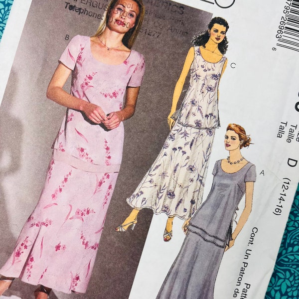 Bust 34-38" McCalls Sewing Pattern 2696, Ladies Top and Full Length Skirt, Scoop Neck, Loose, Elegant, Wedding Guest, Modest 12 14 16