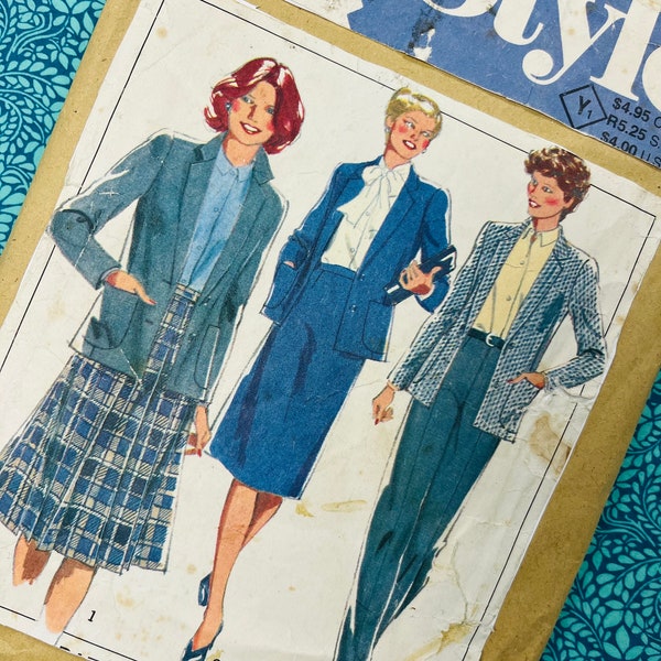 Bust 38" Vintage 1980s Style Sewing Pattern 3498, Ladies Blazer Jacket, Midi Skirt and Trousers / Pants Size 16