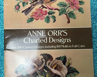 Vintage Anne Orr's Charted Designs Buch, Stickerei, Vögel, Blumen, Kolonialmuster