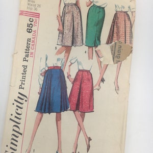 Vintage retro 1960s 1965 'Simplicity' 5884 pattern elegant fitted skirt pleats dart fitted pencil skirt ladies 26 inch waist 36 hip