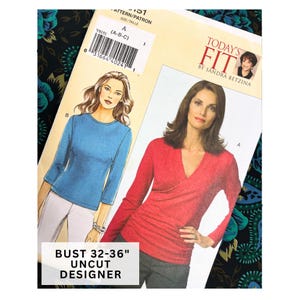 Patrón de blusa drapeada, busto 32-36" Patrón de costura Vogue sin cortar para mujer V8151, Today's Fit de Sandra Betzina Blusa estilo cruzado con escote en V
