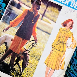 Büste 86 cm Vintage 70er Jahre Vogue Schnittmuster 2652, Couturier Belinda Bellville Bluse, Weste Top, Tennis Stil Rock,
