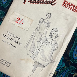 Age 10-12 Vintage Uncut 50s Practical Paper Patterns 4229 Sewing Pattern Teenage Nightdress with Puff Sleeves, Mini or Full Length, Babydoll