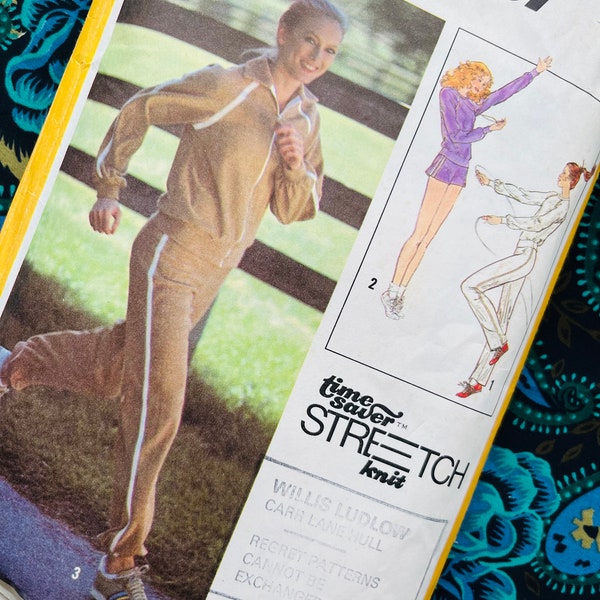 Bust 32.5-36" Vintage 70s Simplicity Sewing Pattern 8887, Time Saver Stretch Knit Tracksuit, Athletic, Top, Pants, Shorts, Jacket 10 12 14