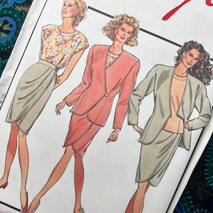 1990s Skirt Suit Pattern, Bust 30.5-40” Uncut Vintage Style Sewing Pattern for Women 1866, Jacket, Top and Romantic Draped Skirt,