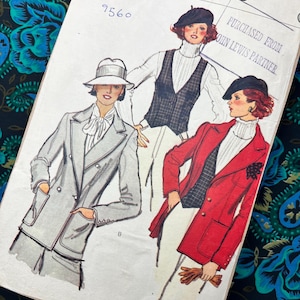 Double-breasted blazerpatroon jaren 1970, buste 32,5" vintage Vogue-naaipatroon voor vrouwen 9560, jas en vest
