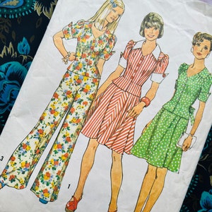 Bust 34" Vintage 70s Style Sewing Pattern 6203, Ladies Short 2 Piece Dress or Top and Wide Leg Pants / Dress, Size 12