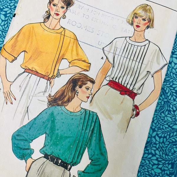 Bust 32.5" Uncut 80s Vintage Vogue Sewing Pattern 8745, Ladies Loose / Oversized Blouse Top, Asymmetrical Detail, Tucked Detail Size 10