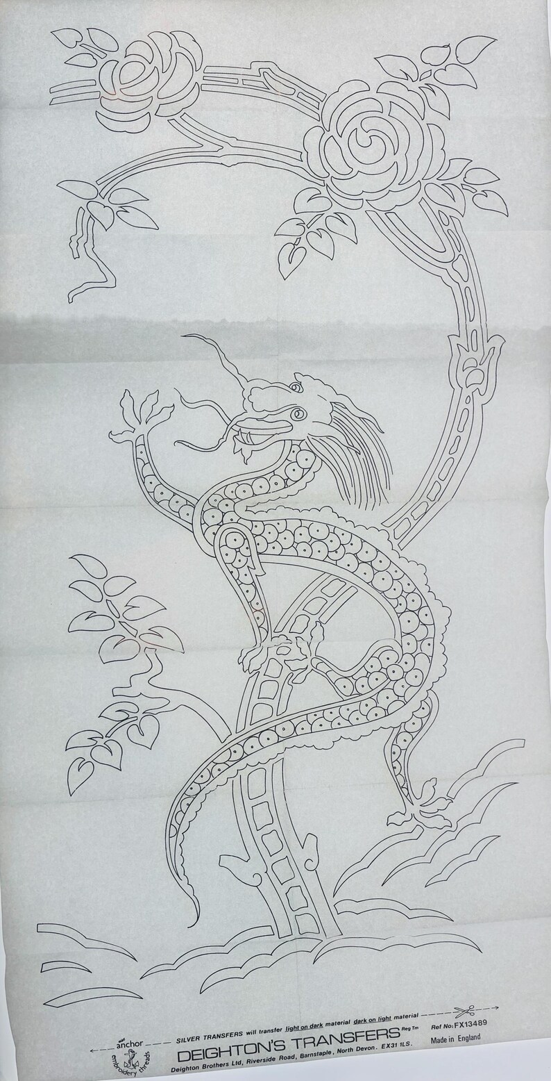 Large 40" Chinese Dragon Embroidery Transfer, Vintage Iron-On Transfer Pattern by Deightons FX13489, image 3