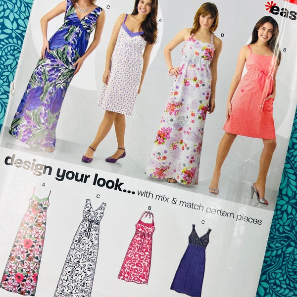Bust 29.5/38” Uncut New Look Sewing Pattern 6980, Easy Mix and Match Dresses, Maxi, Knee, Halter, Tie Neck, Beach, Size 4 - 16