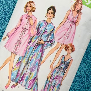 Bust 36&quot; Vintage 70s Simplicity Sewing Pattern 9073, Retro Peignoir & Nightgown Set, Bell Sleeves, Glam Lingerie Nightwear
