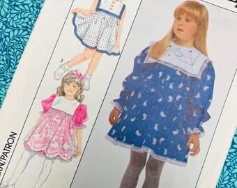 Age 6 Vintage Uncut 80s Simplicity Sewing Pattern 8967 Childs, Girls Dress with Collar, Lace Overskirt, Frill Sleeve, Kidswear