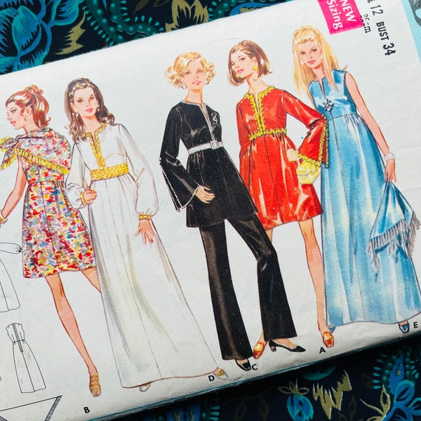Bust 34" Vintage 60s Butterick Sewing Pattern 5549, Ladies Evening Dress or Tunic, Pants and Scarf,