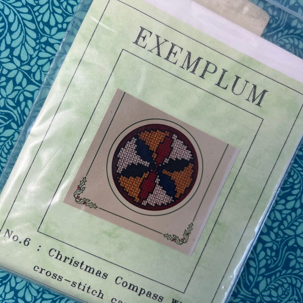 Vintage Exemplum Christmas Card Counted Cross Stitch Kits with Historical Designs, Narrowboat, English Canal, Lace Plate