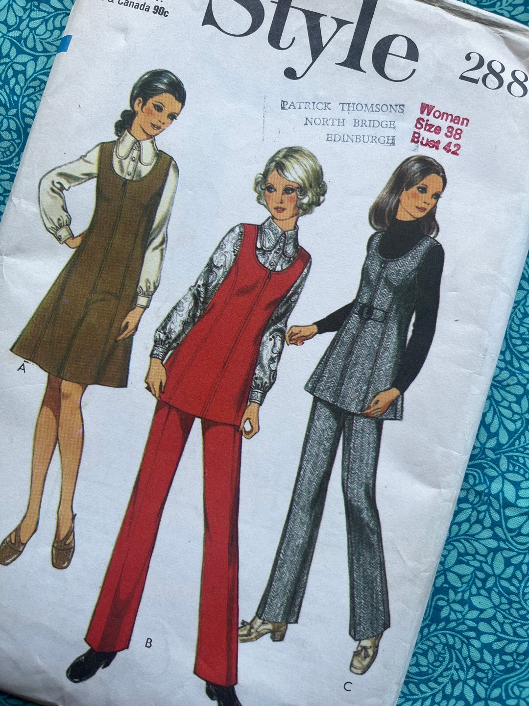 Bust 42 Vintage Uncut 70s Style Sewing Pattern 2888, Ladies Pinafore ...