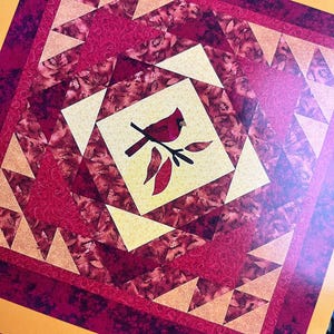 Cardinal Quilt Pattern, Red Bird Appliqué, Winter or Fall Wall Hanging, Symbol of Loved Ones, Holiday Quilting Pattern