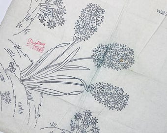 Vintage Embroidery Transfer by Deightons, Stylised Clustered Floral Corner, Cottage Garden, 20 Inch Sheet