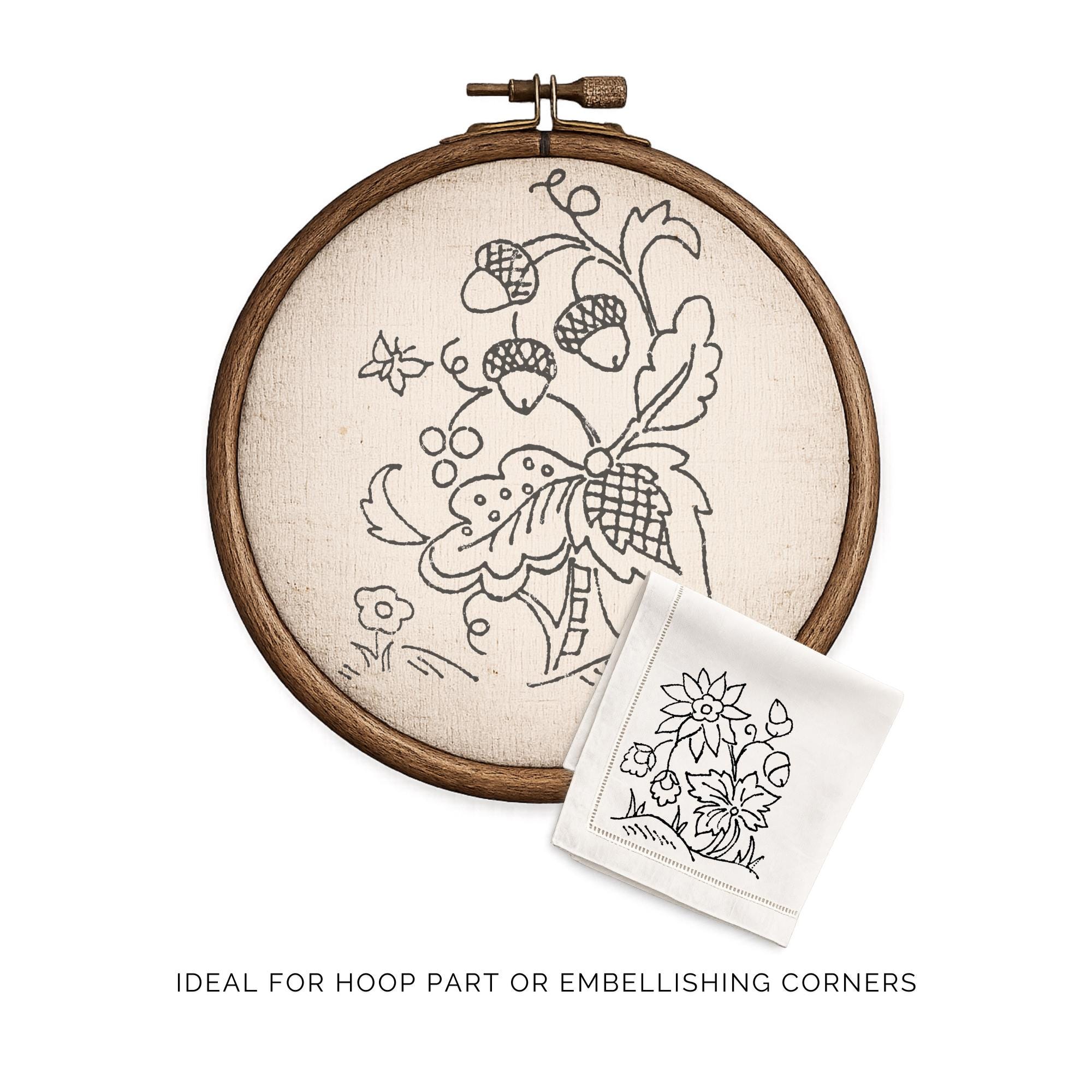 Jacobean Floral Hand Embroidery Pattern PDF – Set of 4 Vintage
