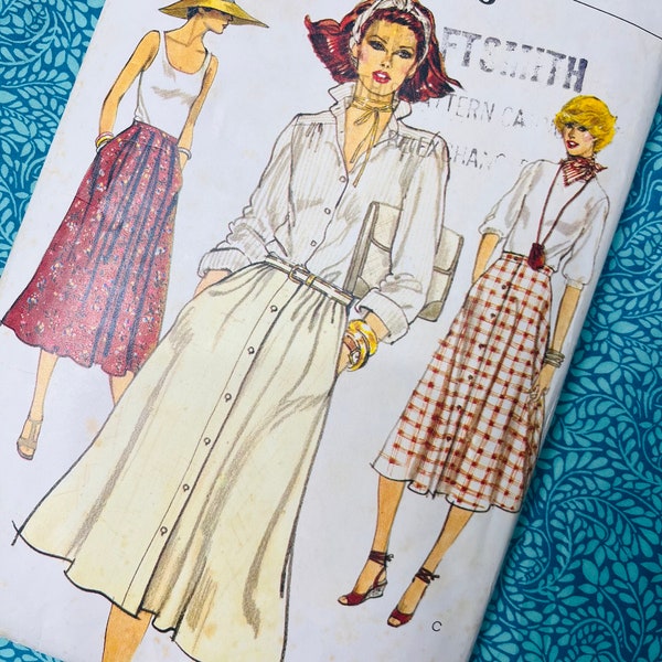Hips 34.5" Vintage 70s Vogue Sewing Pattern 7052, Ladies Set of Midi Skirts, Flared, Button Detail, Size 10