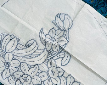 Vintage Hand Embroidery Transfer, Old Bleach Spring Glory Tea Cosy, Cutwork Spring Flowers, Daffodils, Tulips